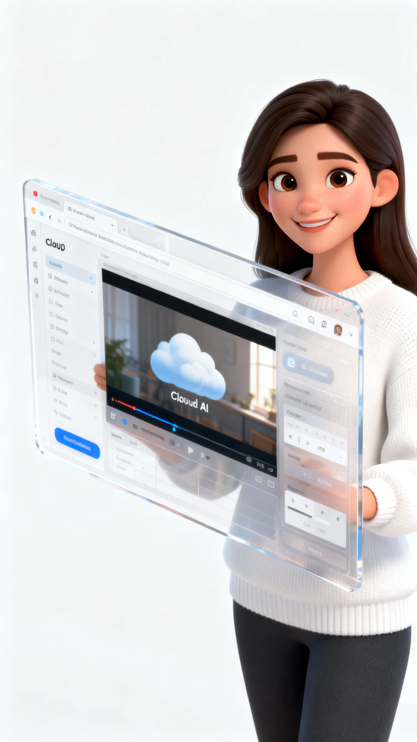 Woman generating AI videos directly in a web browser without installation