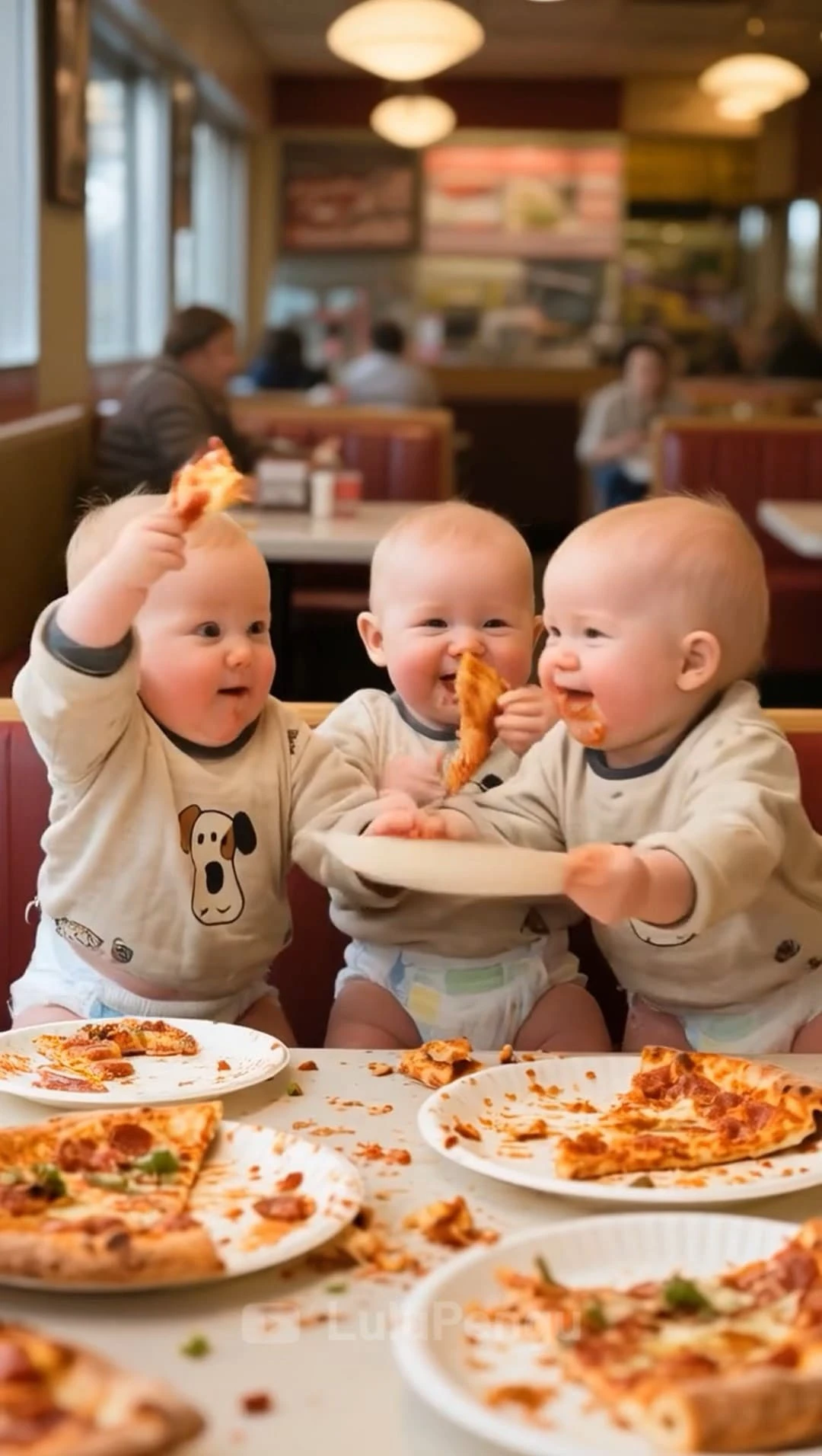 Bébés rigolos avec une pizza