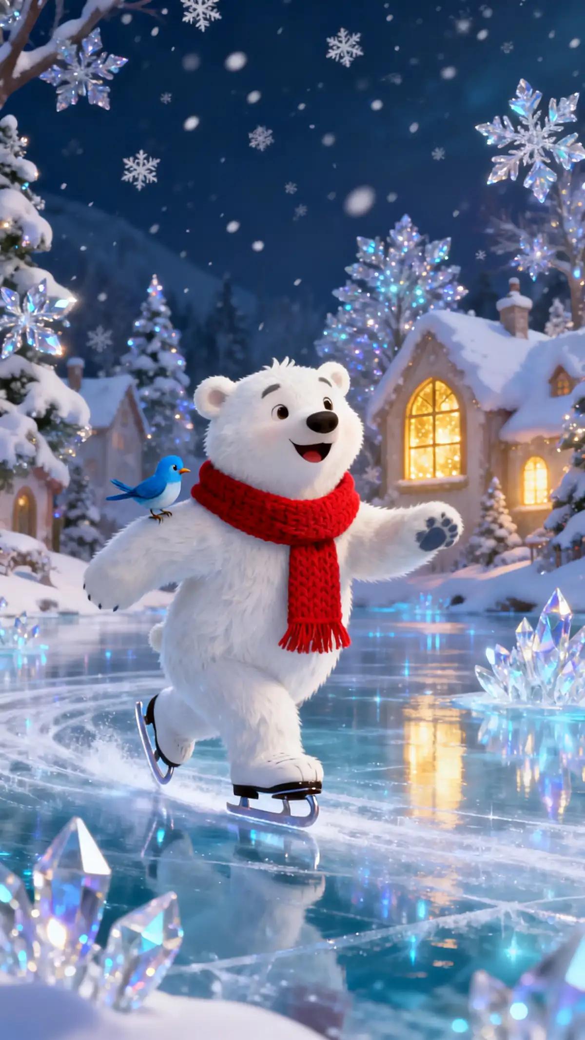 Disney-style animated characters and story scenes