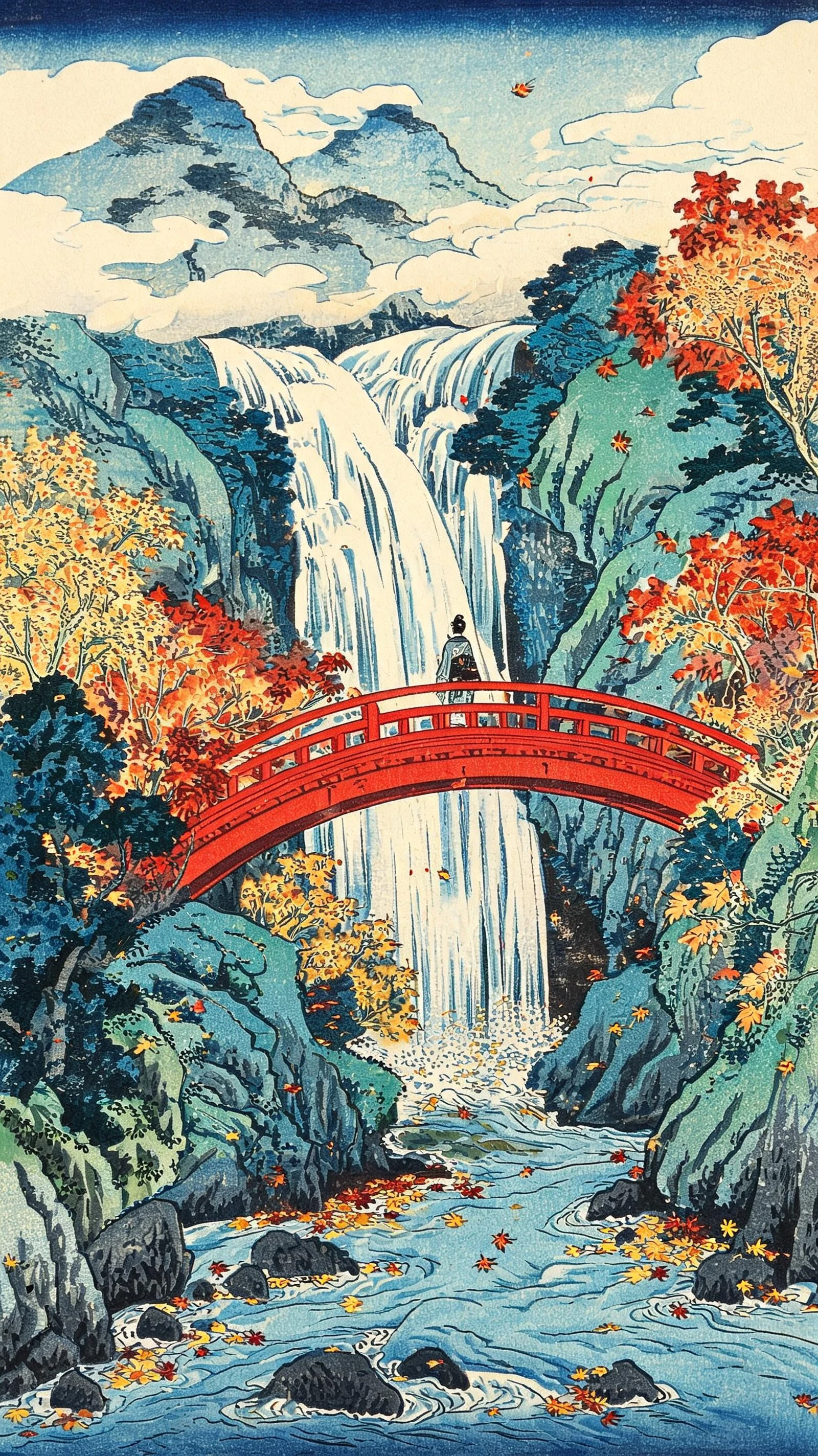 Traditional Japanese Ukiyo-e inspired animated scene