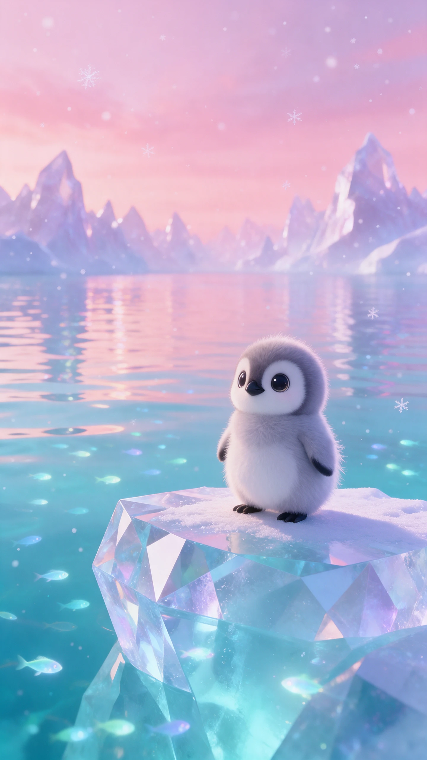 Baby penguin on a crystal iceberg