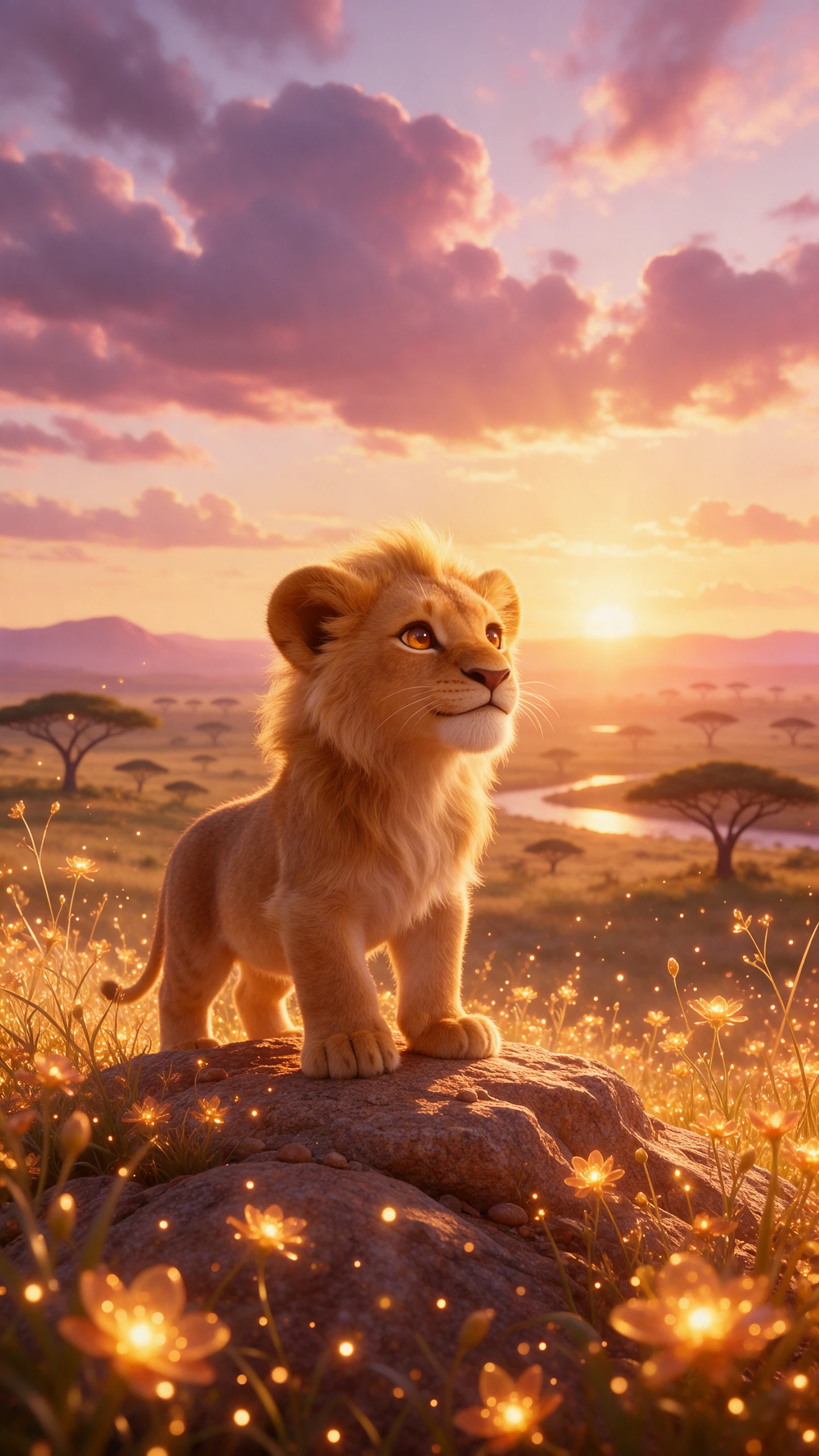 Lion cub at sunset