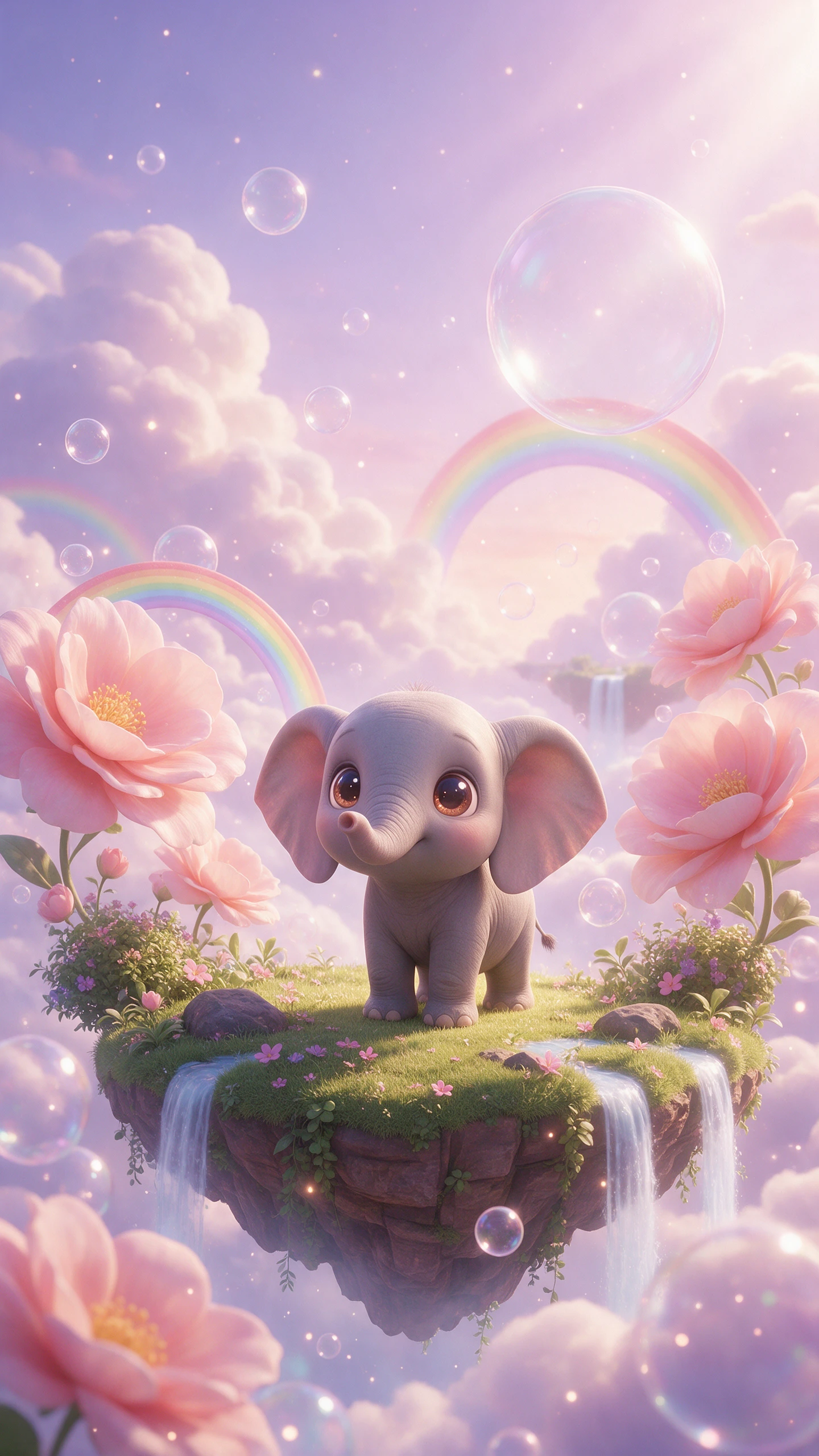 Baby elephant in a floating cloud garden