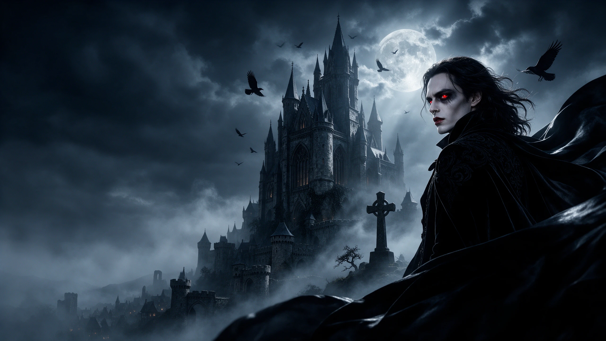 AI vampire story video showing an immortal vampire across different centuries