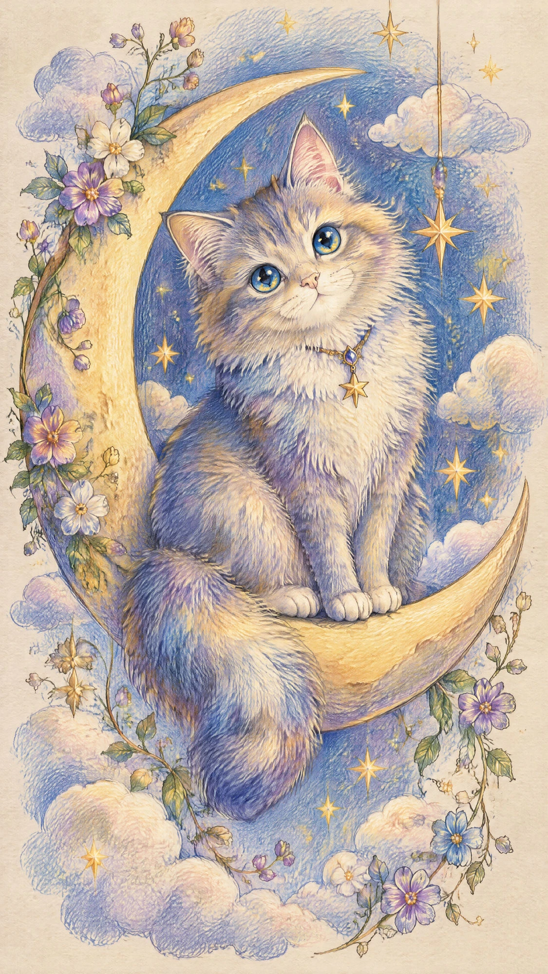 Colored pencil sketch illustration with soft shading and textured strokes