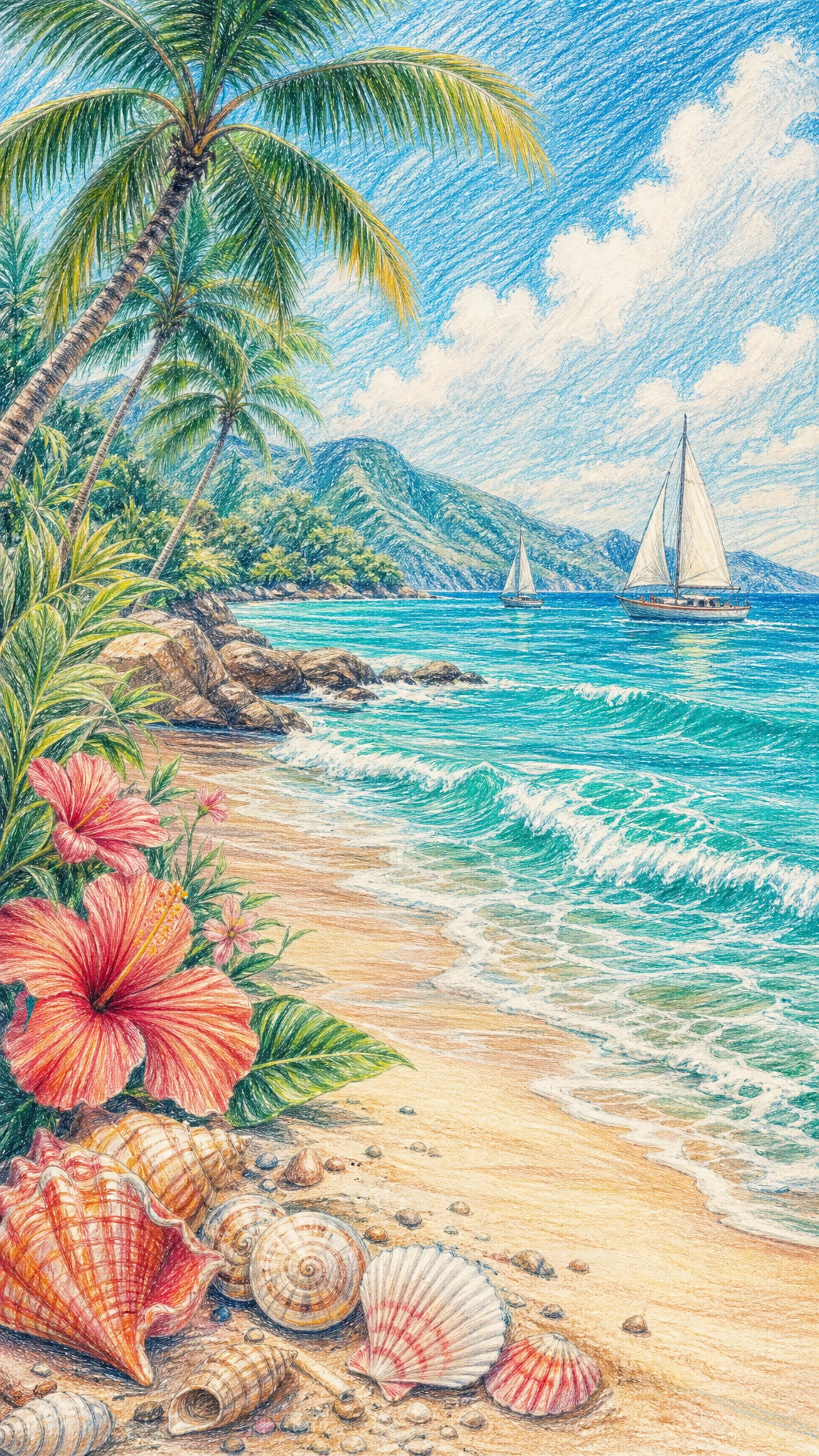 Hand-drawn colored pencil animation scene