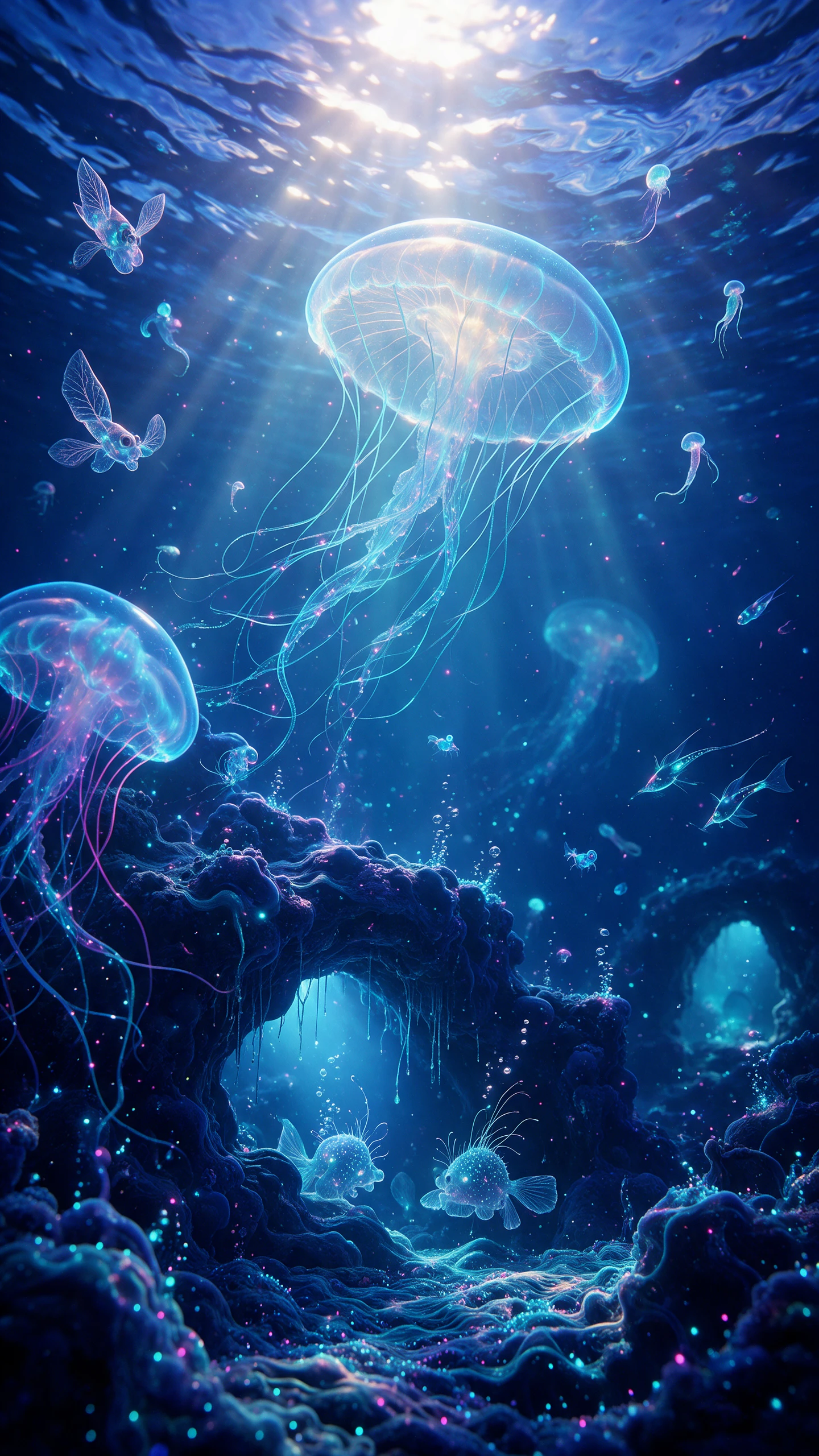 Ai video to video generator creating glowing jellyfish