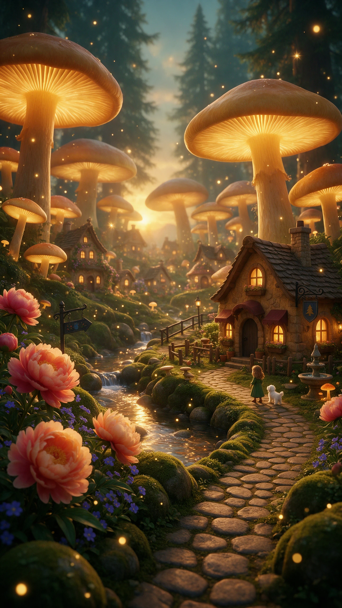 Ai video to video generator creating a mushroom village