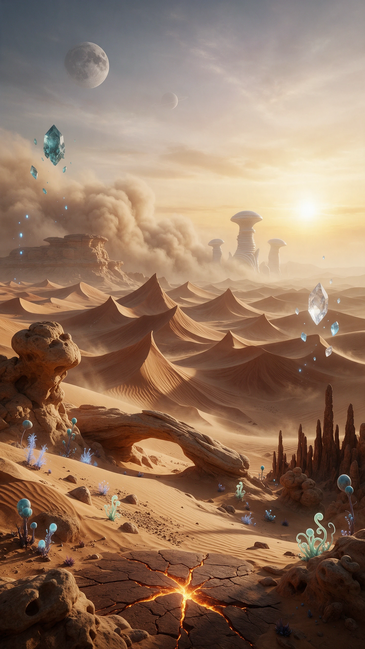 Ai video to video generator creating a desert with floating crystals