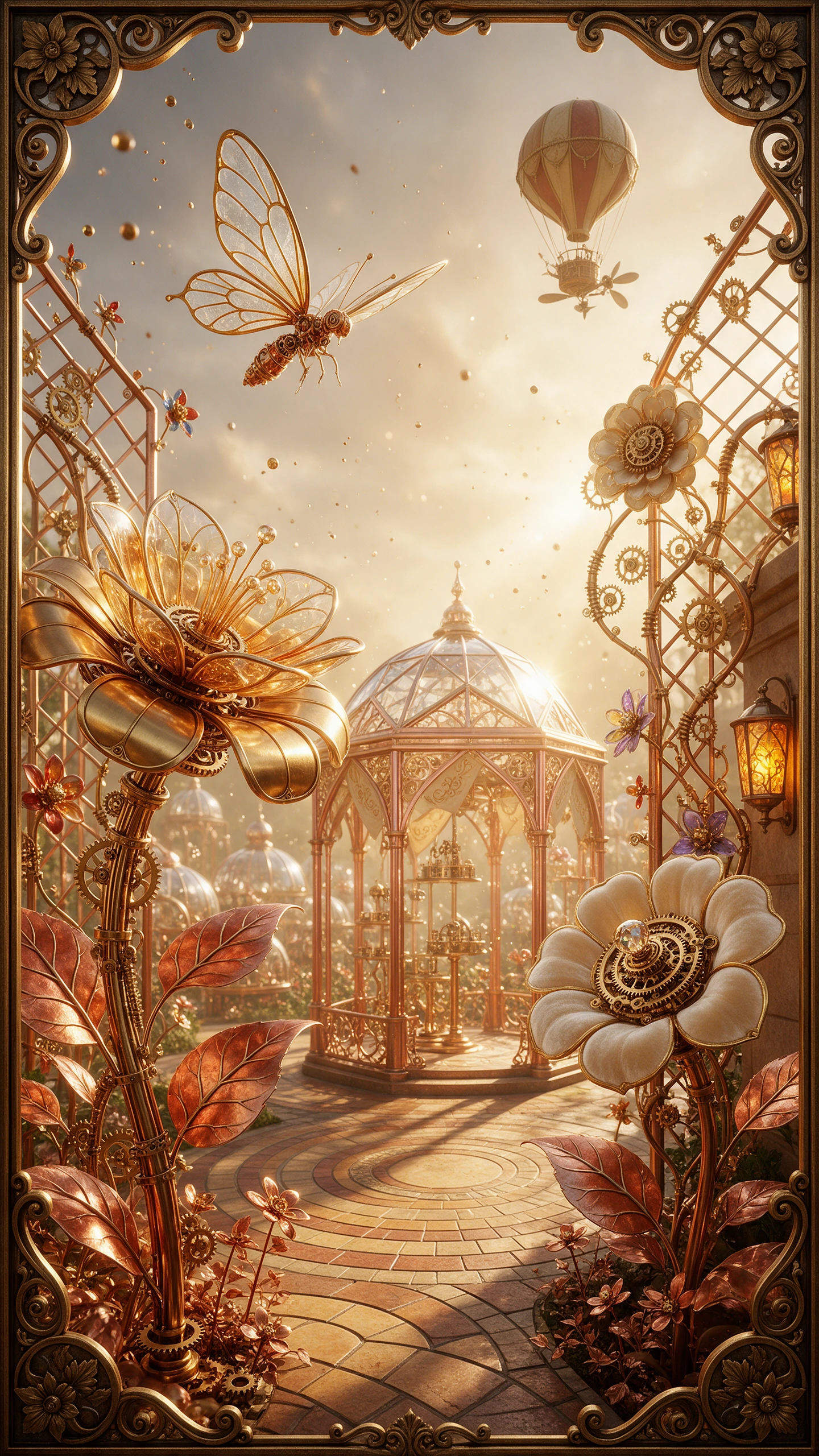 Ai video to video generator creating a steampunk glass garden