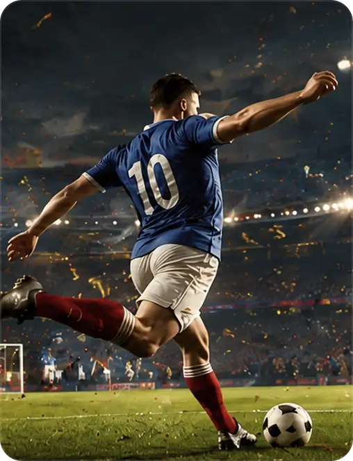 Football player kicking a ball in a stadium